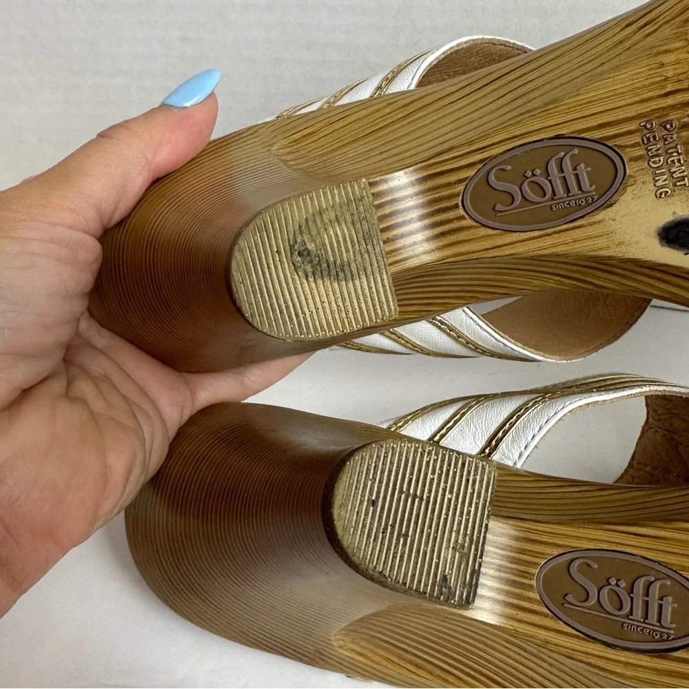 SOFFT White and Gold Leather Strappy Cut Out Heels Sandals Women’s Size 8 - Picture 13 of 14